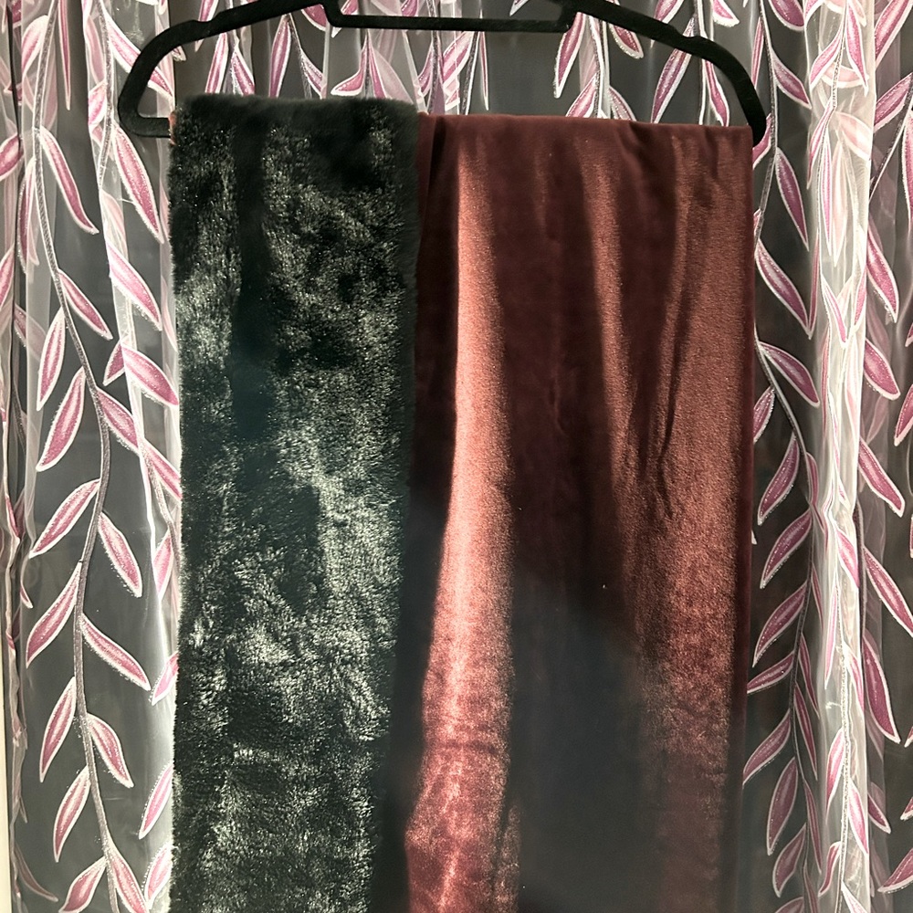 Holiday shawl in wine with faux fur collar; 60 inches